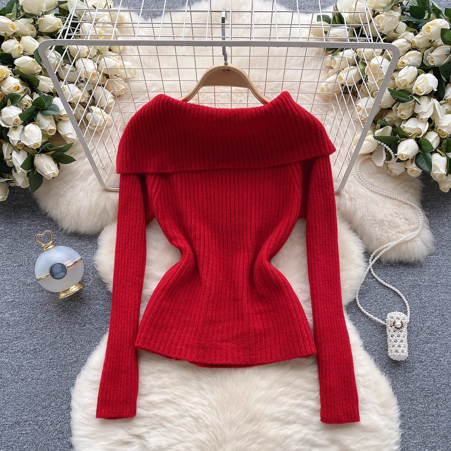 Solid Color Knitted Sweater Women's Autumn and Winter Irregular Design YM637