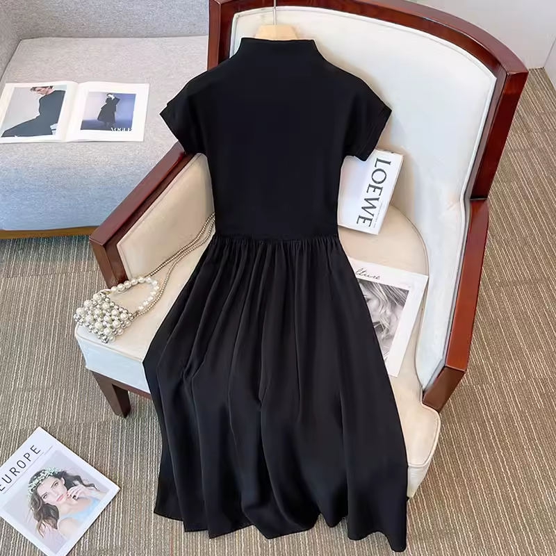 little black dress half turtleneck A-line skirt for women summer YM721