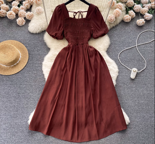 women's summer puff sleeve waist dress,YM109