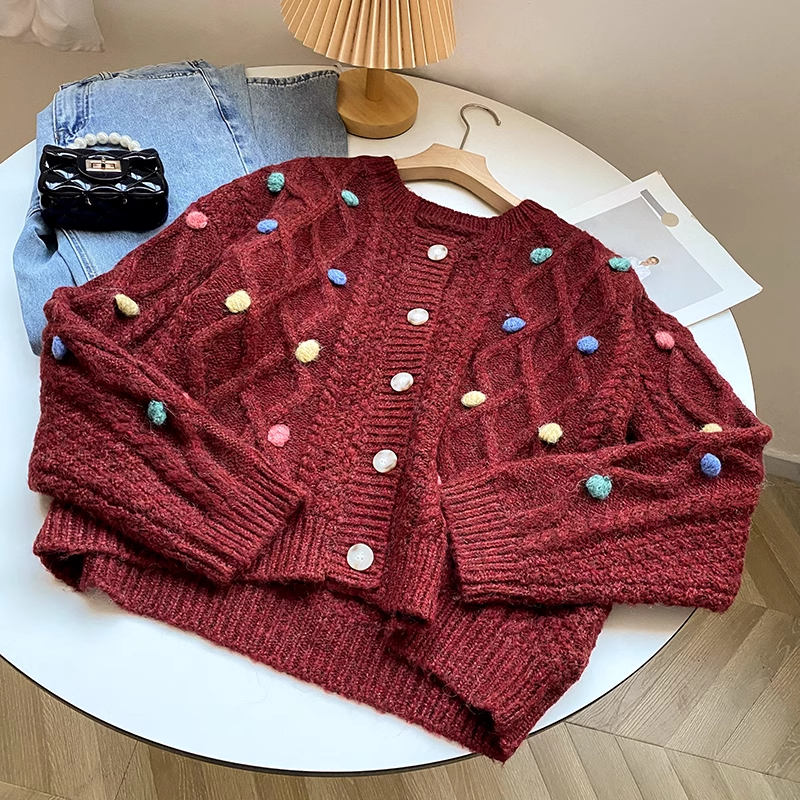 Red Single Breasted Oversized Long Sleeve Sweater YM378