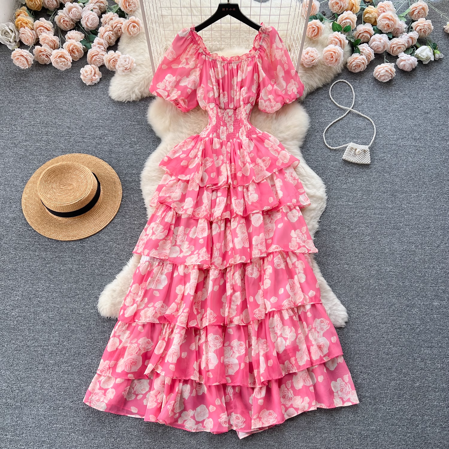 women's summer floral dress with puff sleeves YM448