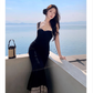 Black suspender backless mermaid dress YM1251