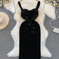 women's mid-length velvet suspender dress YM878