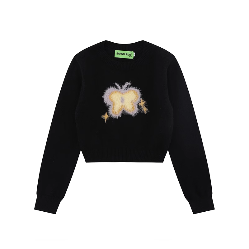 Women's autumn retro contrasting butterfly crew neck sweater YM764