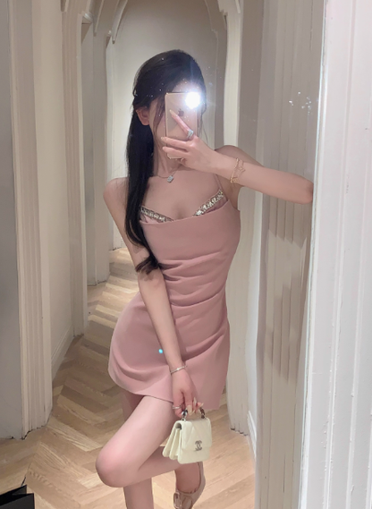 Pink Suspender Dress Hip Hot Girl Sexy Dress YM1797