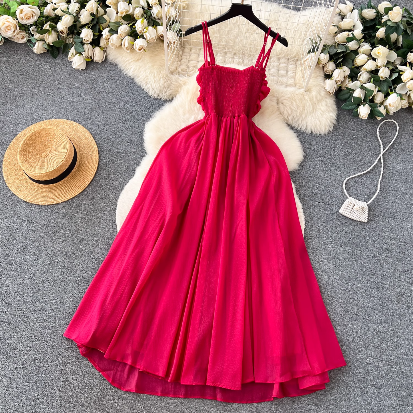 Red A-line Summer Dress  YM327