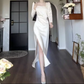 Elegant White Slit Prom Dress Women's Long Sleeve Birthday Dress YM1696