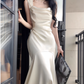 Elegant Mermaid Prom Dress Satin White Long Evening Dress YM1702