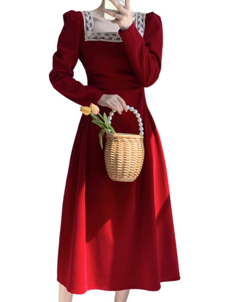 Red Velvet A-line Dress  YM924