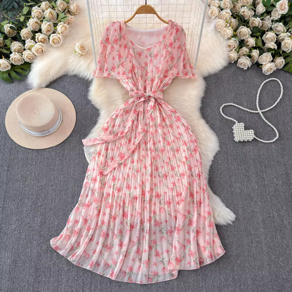 A-line pleated floral dress YM1442