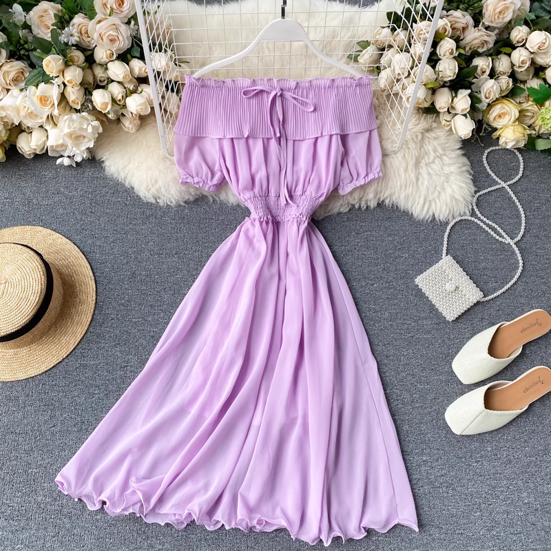 Pleated Ruffle Collar Strapless Chiffon Dress,YM104