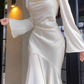 Elegant Mermaid Prom Dress Satin White Long Evening Dress YM1702