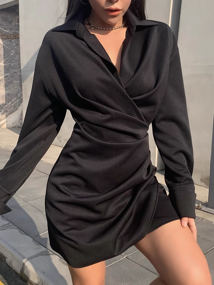 v-neck shirt black dress YM974