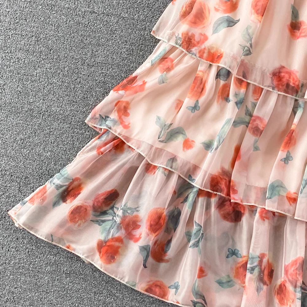 A-line Chiffon Floral Dress, YM229