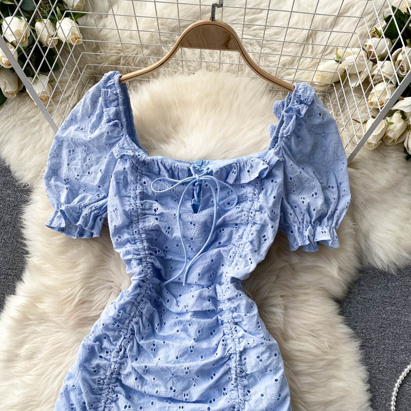 Sweet A line short sleeves summer dress lace dress, YM75