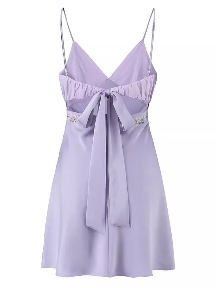 Sexy Purple V Neck Mini Dress  YM1410