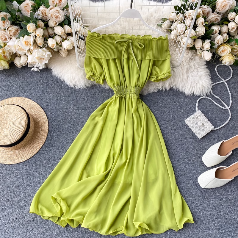 Pleated Ruffle Collar Strapless Chiffon Dress,YM104