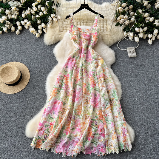 Women's summer palace style floral suspender dress YM1465