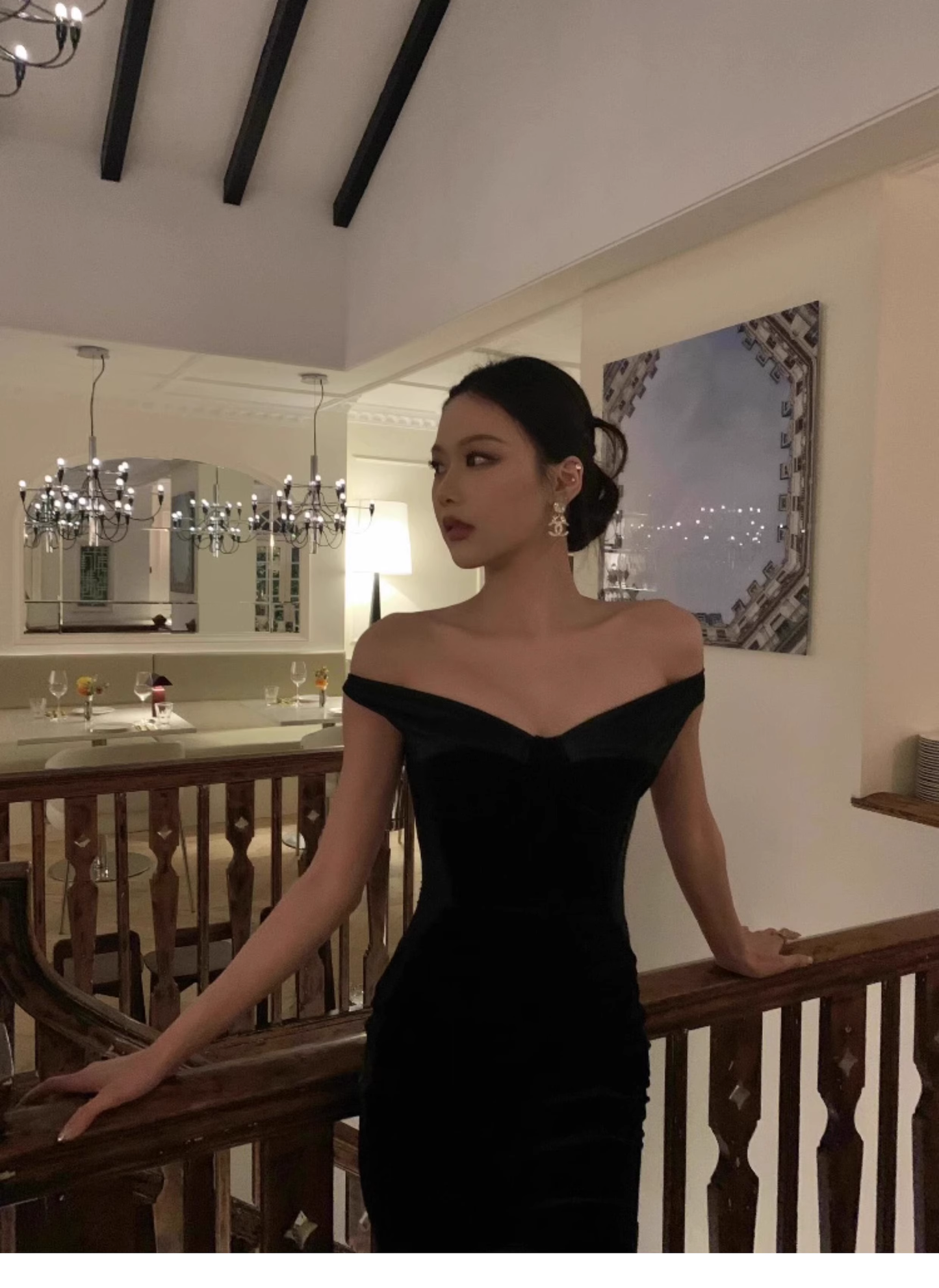 Sexy black one shoulder dress birthday evening dress YM1927