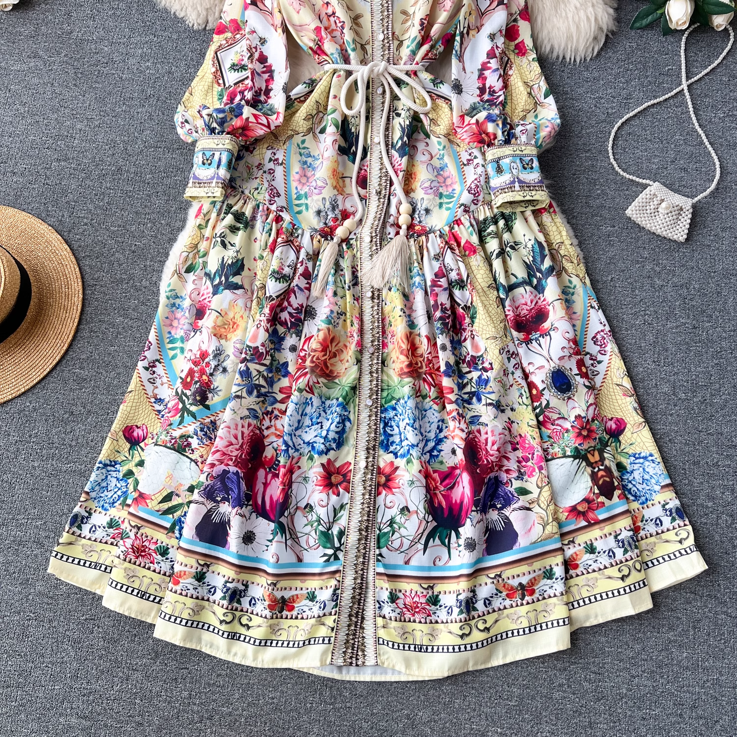 Women's autumn palace-style high-end printed dress YM536