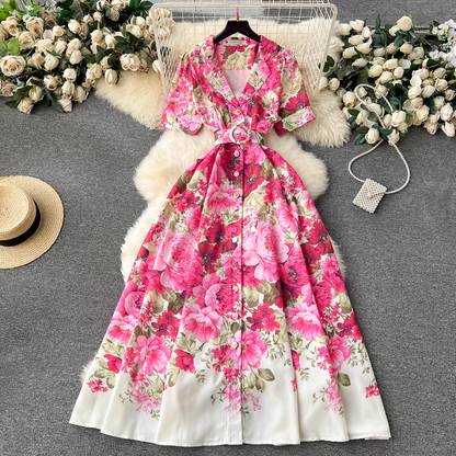 New style suit collar buttoned long dress for women YM1175