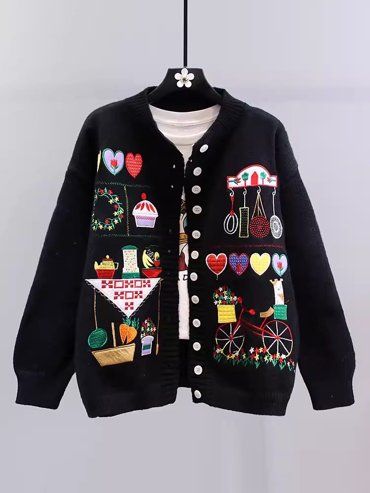 women's retro embroidered sweater jacket YM660