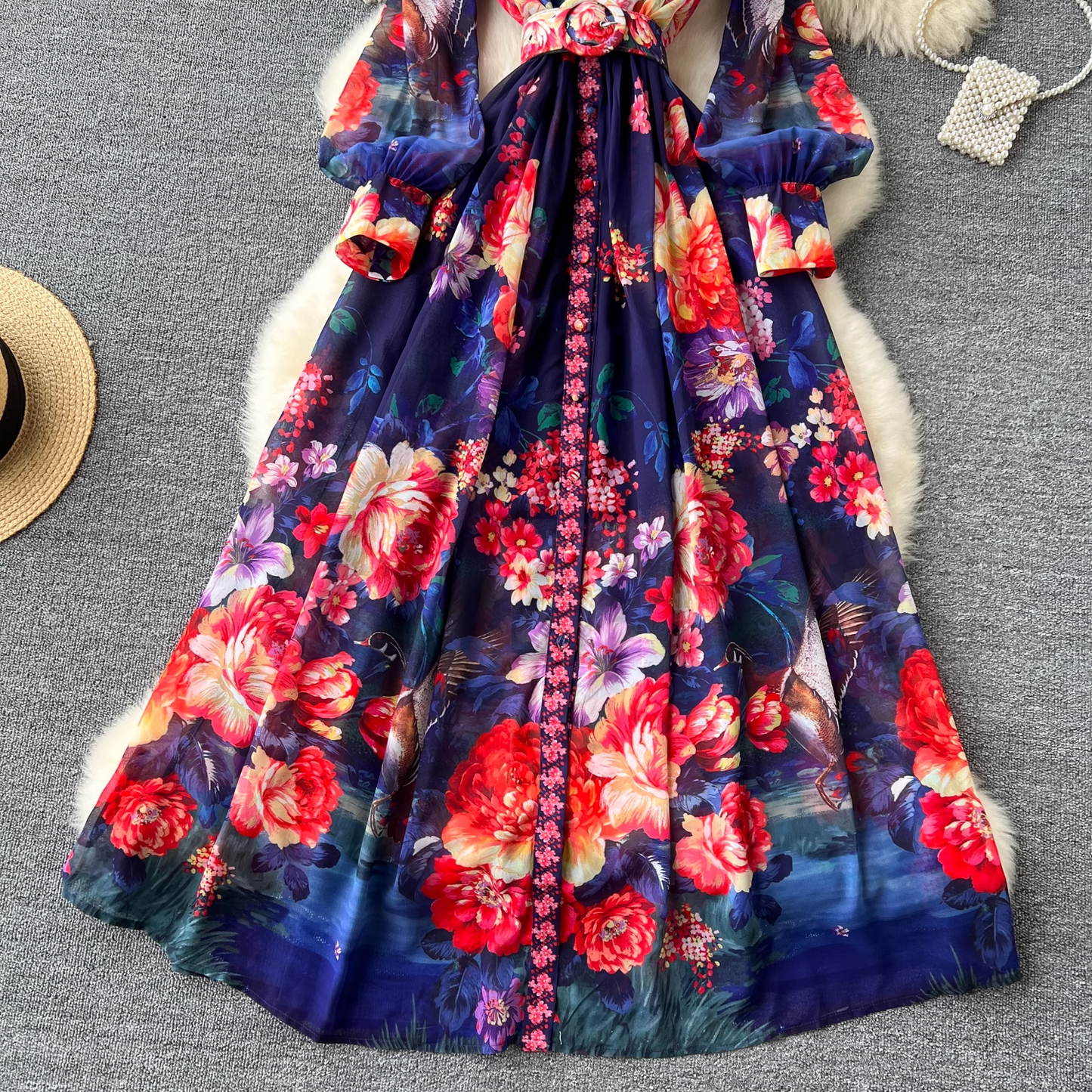 French court retro elegant printed dress YM1096