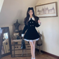 Women's Autumn Long-Sleeved Black Velvet Mini Dress Birthday Outfits YM1753