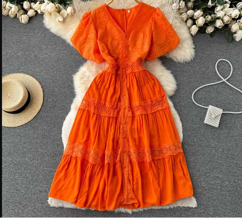 Puff Sleeve Summer Dress ,YM64