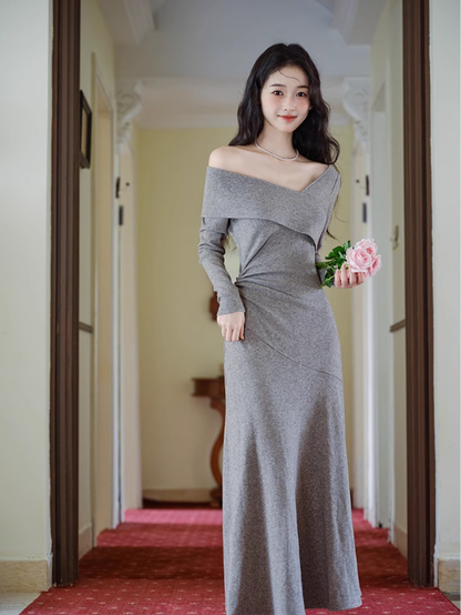 New Elegant And Gentle Long Dress Gray Party Dress YM1681