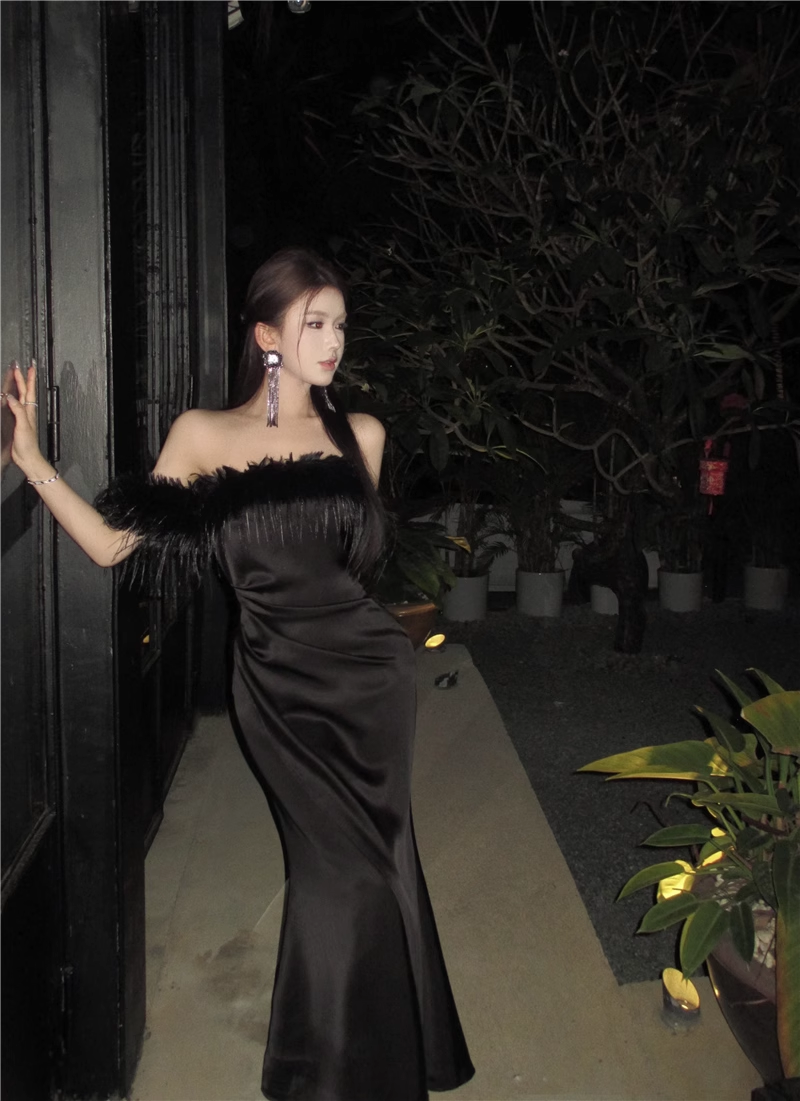 Off The Shoulder Black Dress  YM1517