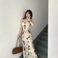 Sexy Strap Butterfly Print Satin Party Dress Long Dress YM1793