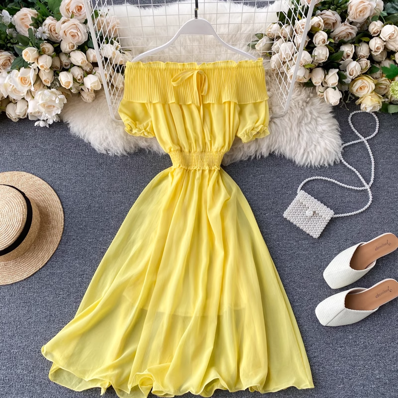 Pleated Ruffle Collar Strapless Chiffon Dress,YM104