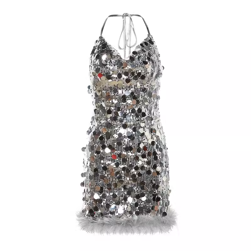 Shiny Silver Mini Dress  YM1342