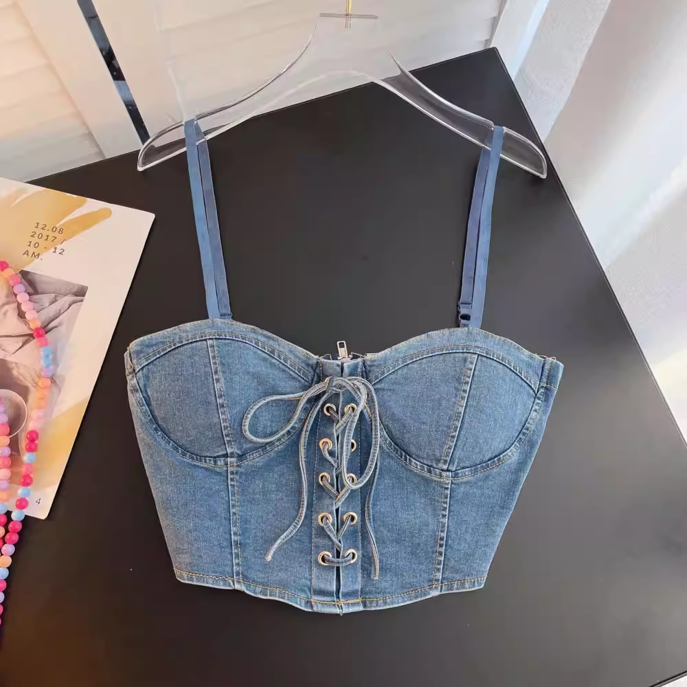 Strap design top sexy tube top denim top ,YM34