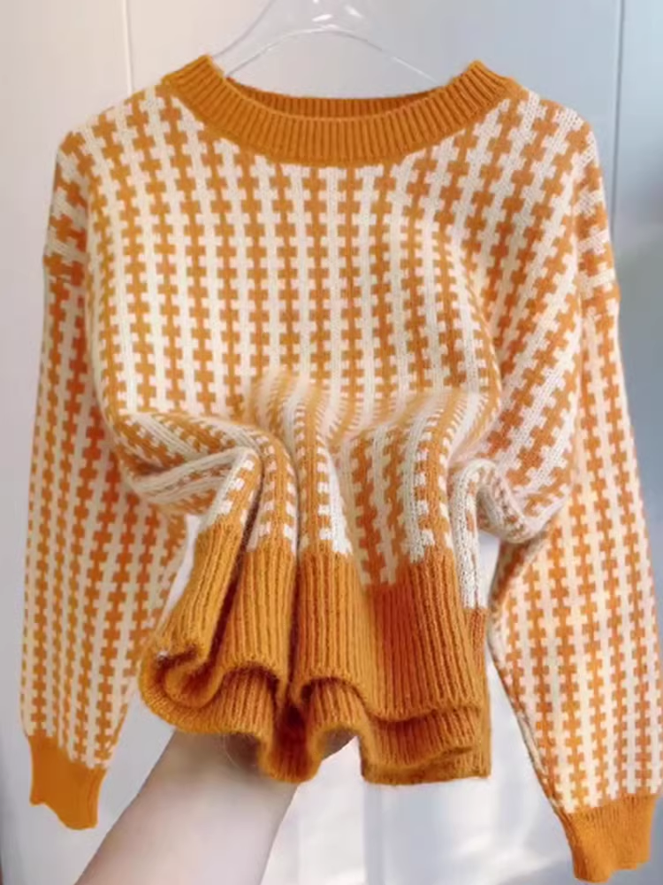 Orange sweater for women in fall and winter with chic high-end design YM862