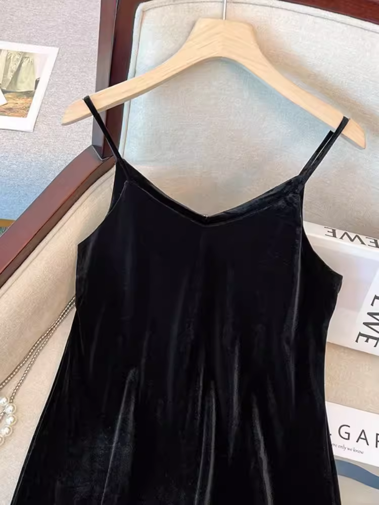 Black velvet slip dress YM719