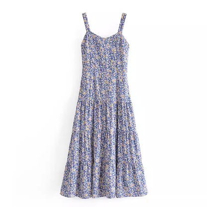 French retro blue floral dress YM1366