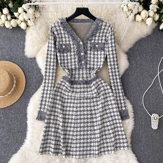 Women's high-end plaid knitted dress in autumn and winter YM445