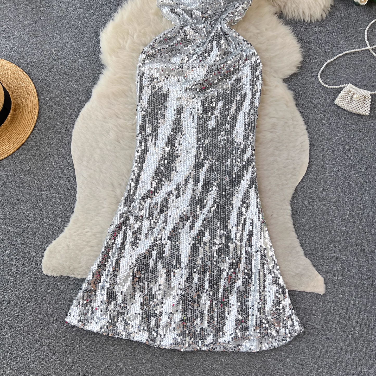 Halterneck open back sequined mermaid dress YM792