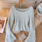 Knitted Sweater Women's Autumn and Winter Round Neck Bell Sleeve White Sweater YM1685