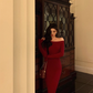 Red Off Shoulder Knit Dress Party Dress YM1669