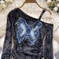 New Off-the-shoulder Strap Butterfly Hot Diamond Embroidery Top YM1690