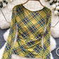 European And American Hot Girl Style Green Plaid Printed Backless Top YM1689