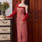 Retro Romantic Red Suspender Plaid Dress Party Dress YM1678