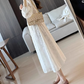 Off-white New V-Neck Jacquard Waist Belted Mid-Length A-Line Party Dress YM1779