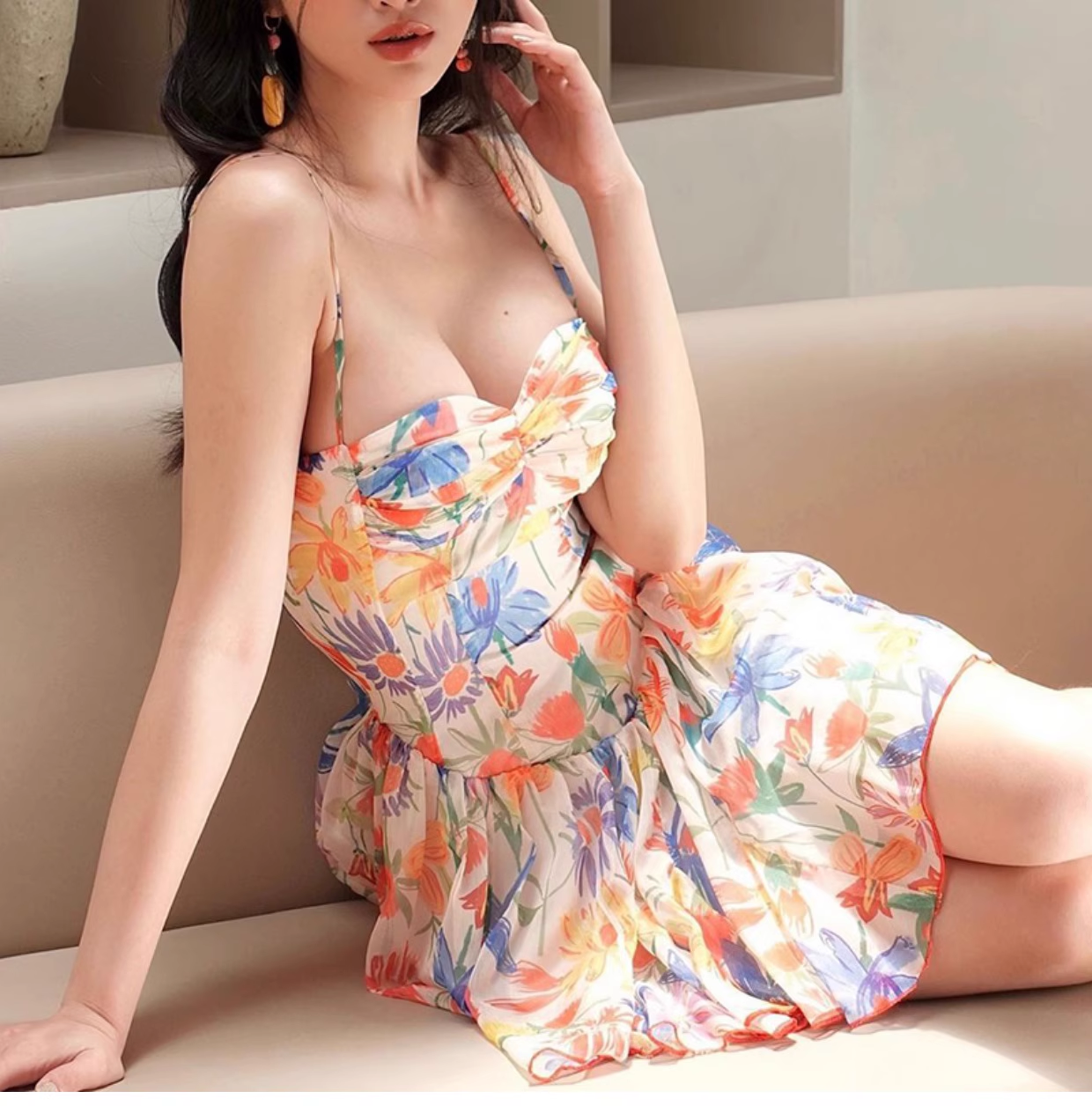 women's sweet colorful floral summer casual dress ,YM09