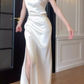 Elegant White Slit Prom Dress Women's Party Birthday Dress YM1697