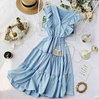 Vintage V-neck ruffled sleeveless Summer Dress, YM86