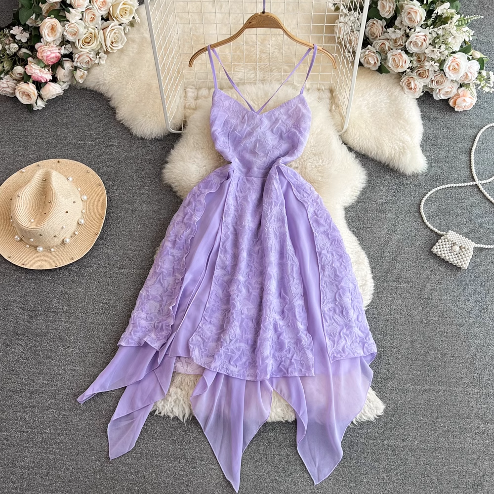 Sleeveless irregular A-line chiffon dress YM278